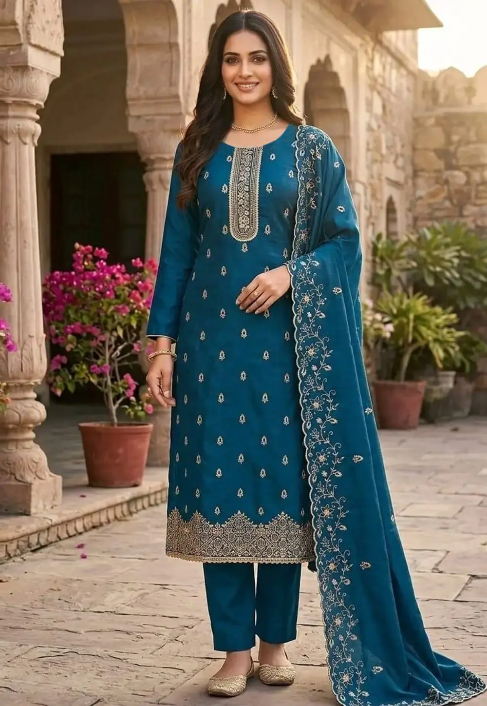 Teal Silk Pant Style Suit 330894