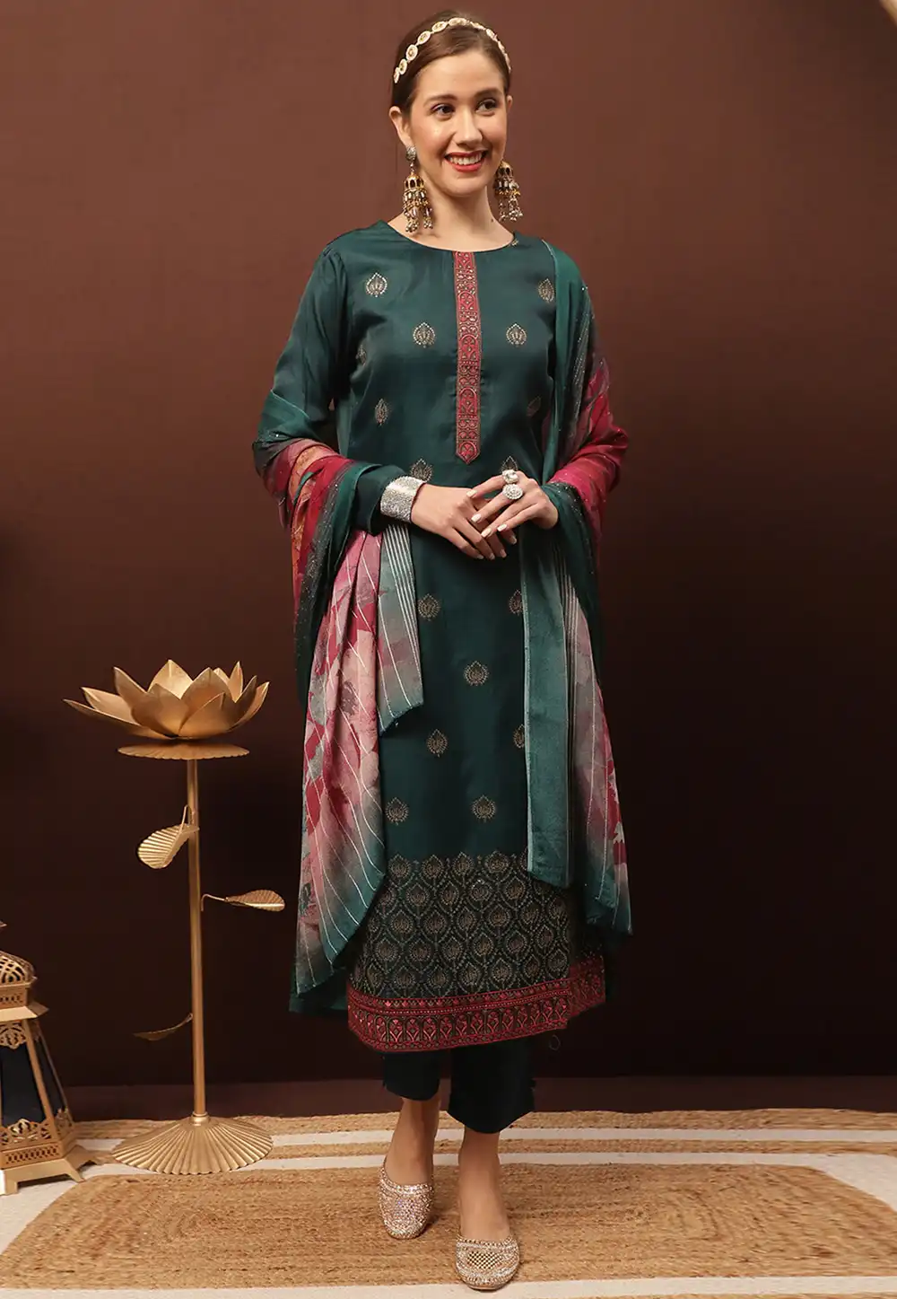 Teal Silk Pant Style Suit 310459
