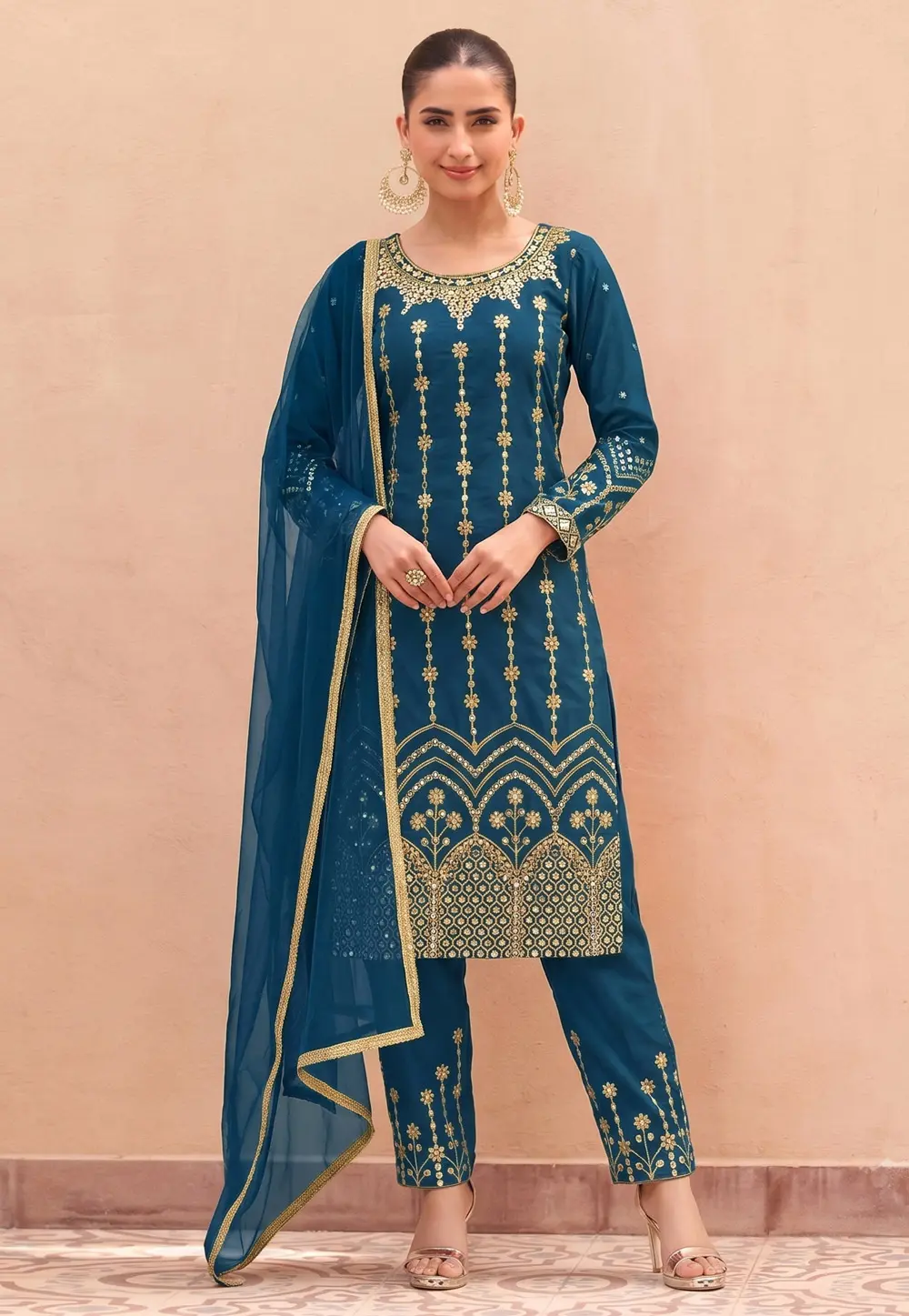 Teal Silk Pant Style Suit 331908