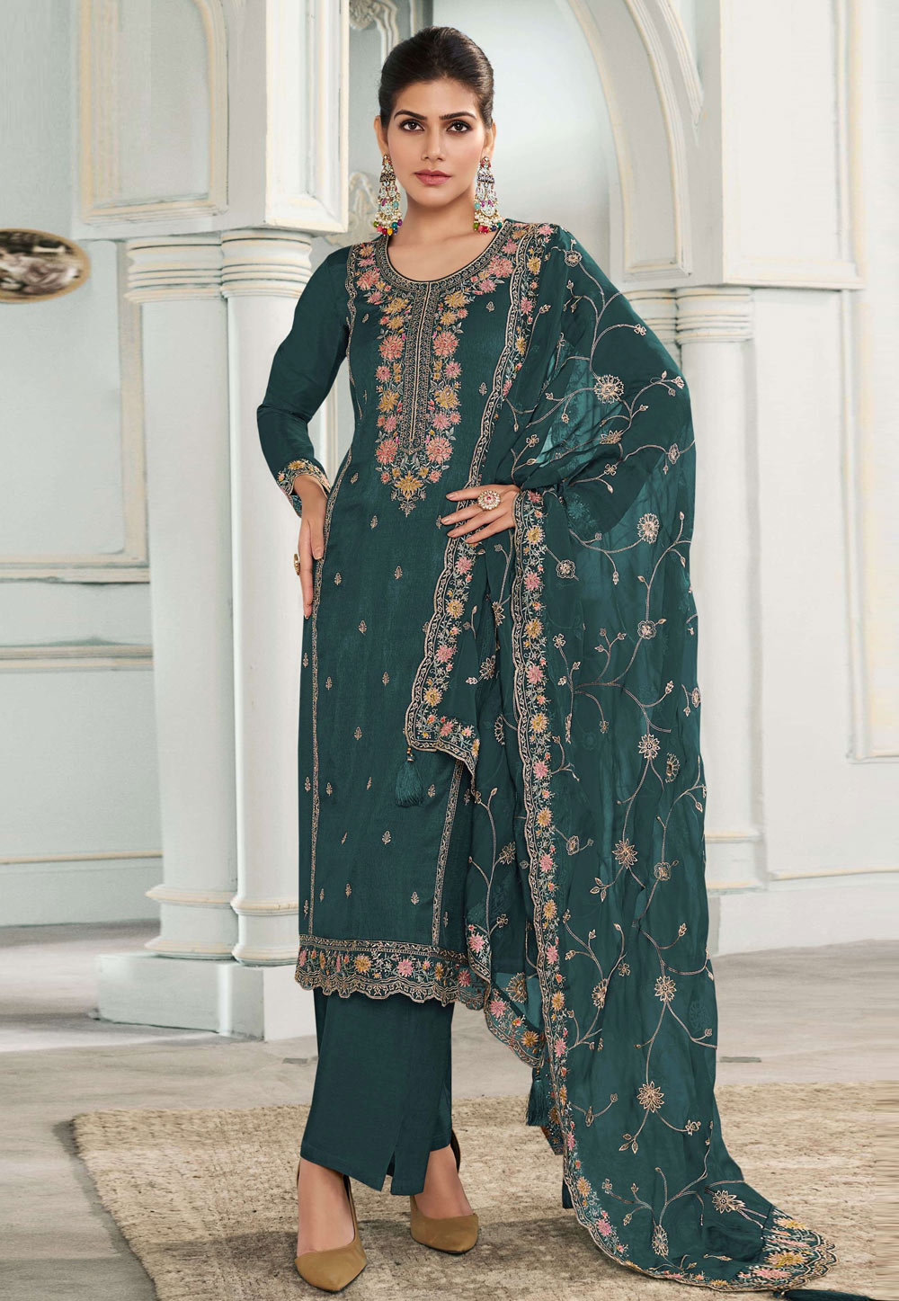 Teal Silk Pant Style Suit 311341