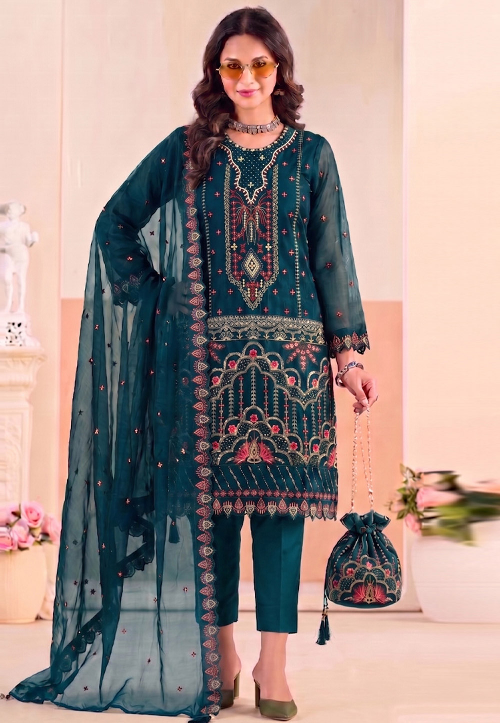 Teal Silk Pant Style Suit 329775