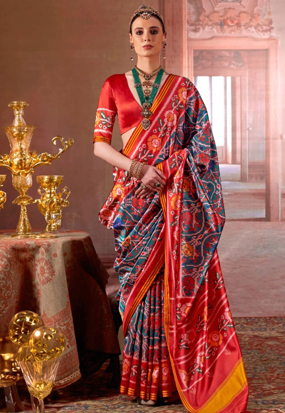 Teal Silk Patola Saree 321122