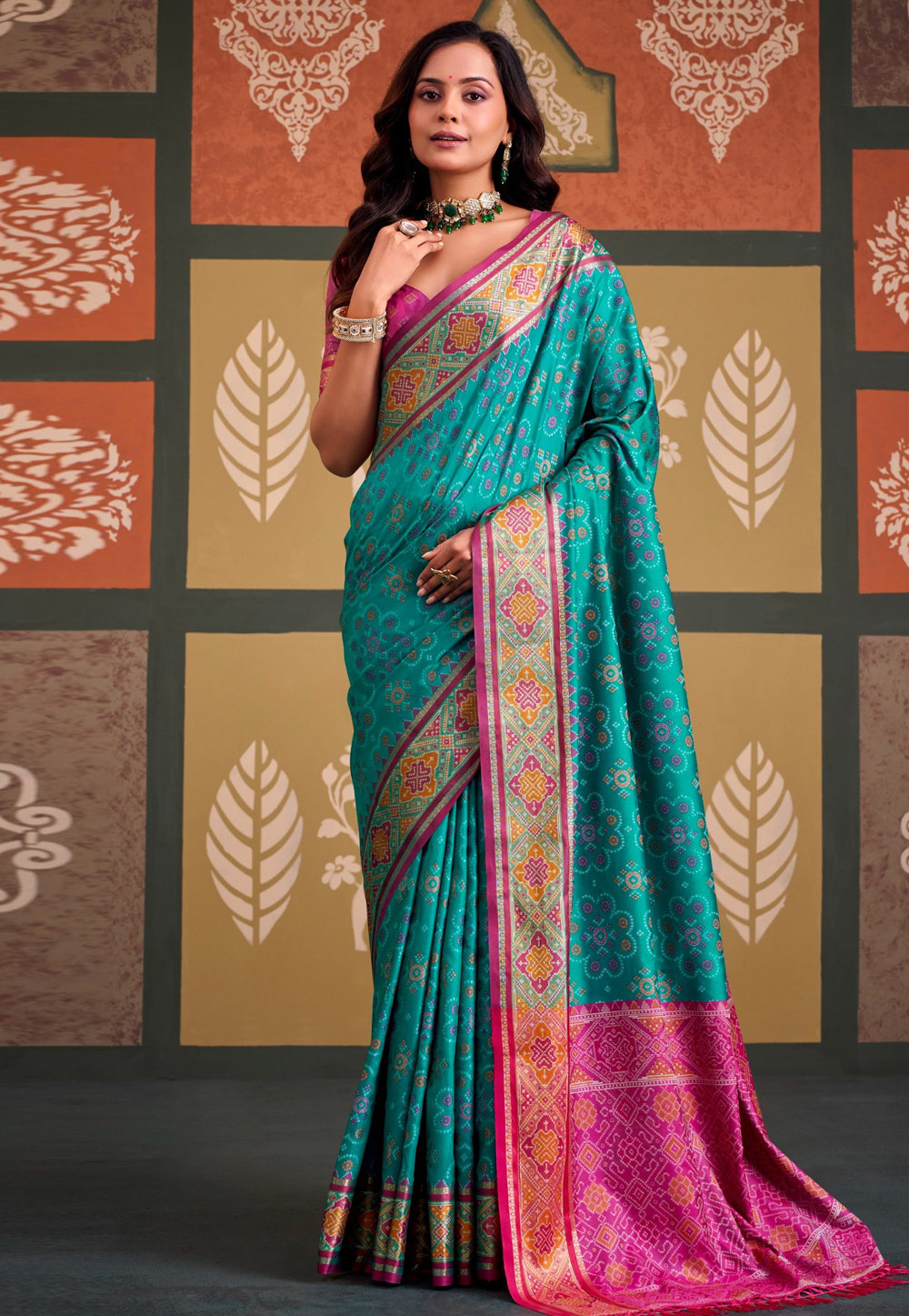 Teal Silk Patola Saree 328177
