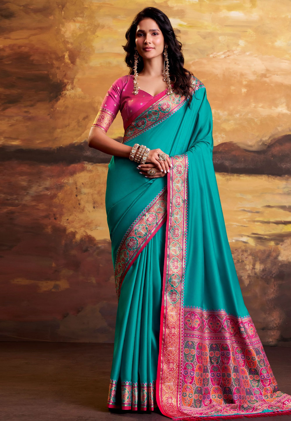 Teal Silk Patola Saree 328480