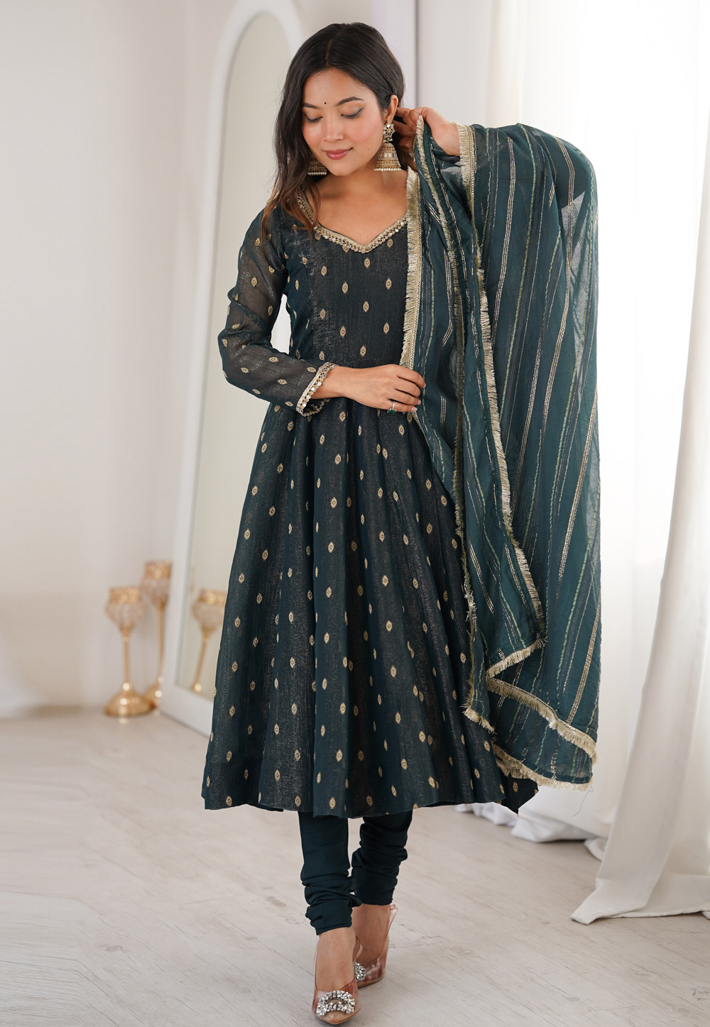 Teal Silk Readymade Anarkali Suit 327517