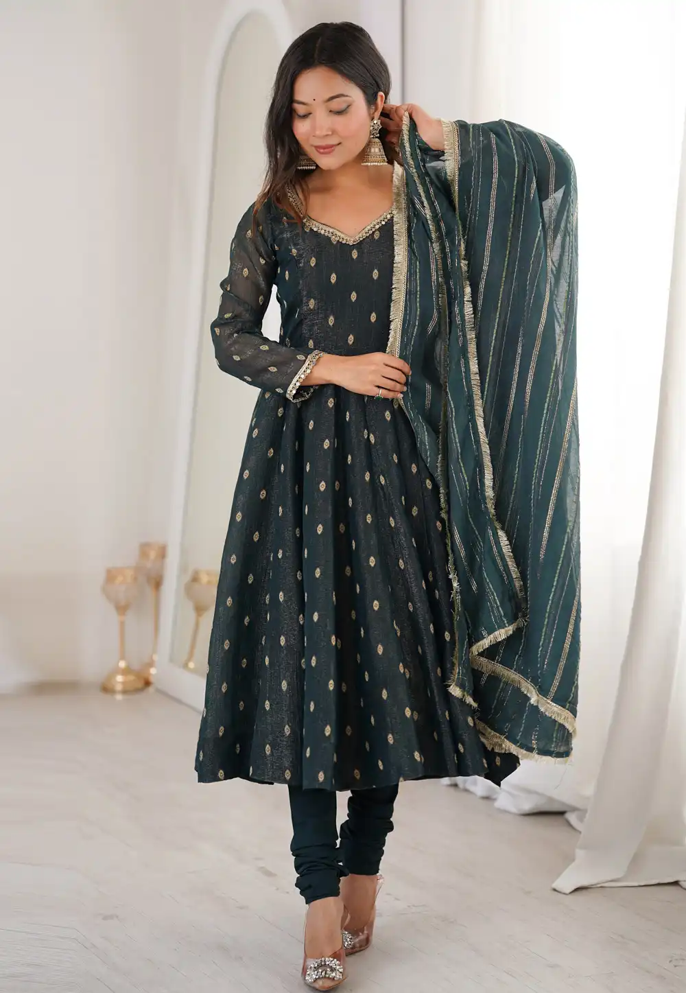 Teal Silk Readymade Anarkali Suit 327517