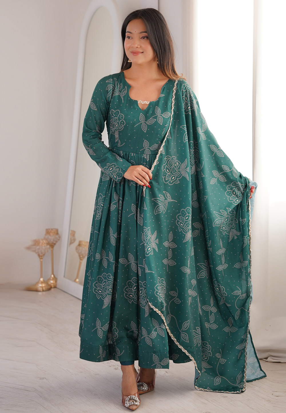 Teal Silk Readymade Long Anarkali Suit 330200