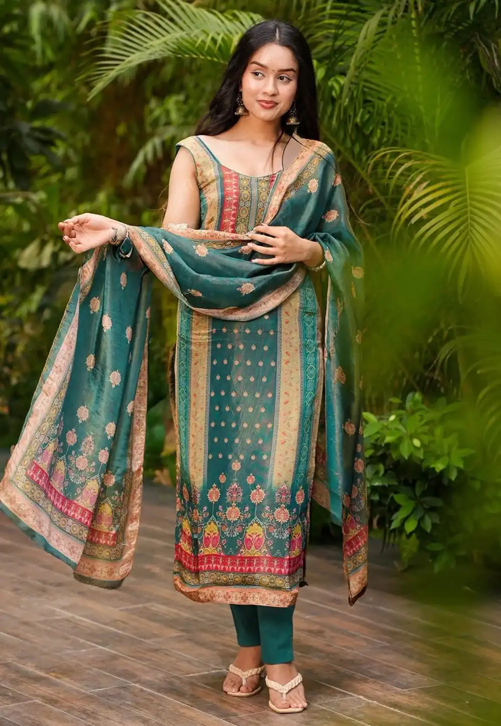 Teal Silk Readymade Pakistani Suit 317764