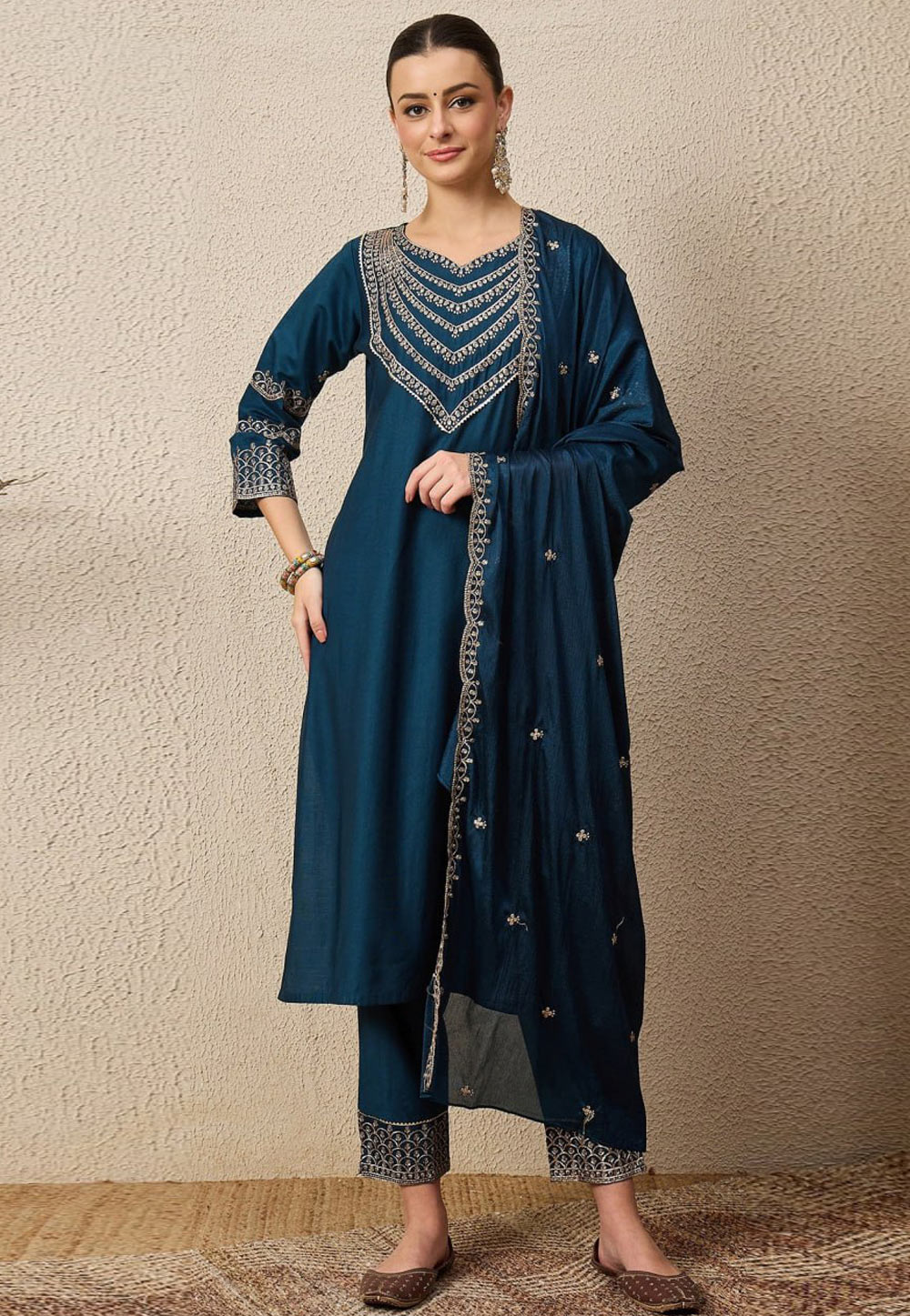 Teal Silk Readymade Pant Style Suit 320546