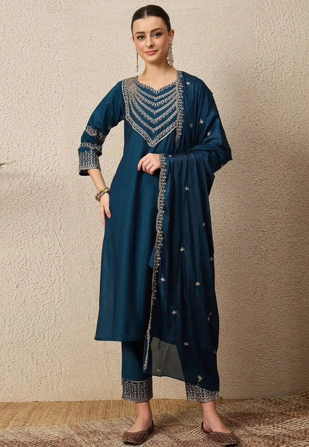 Teal Silk Readymade Pant Style Suit 320546