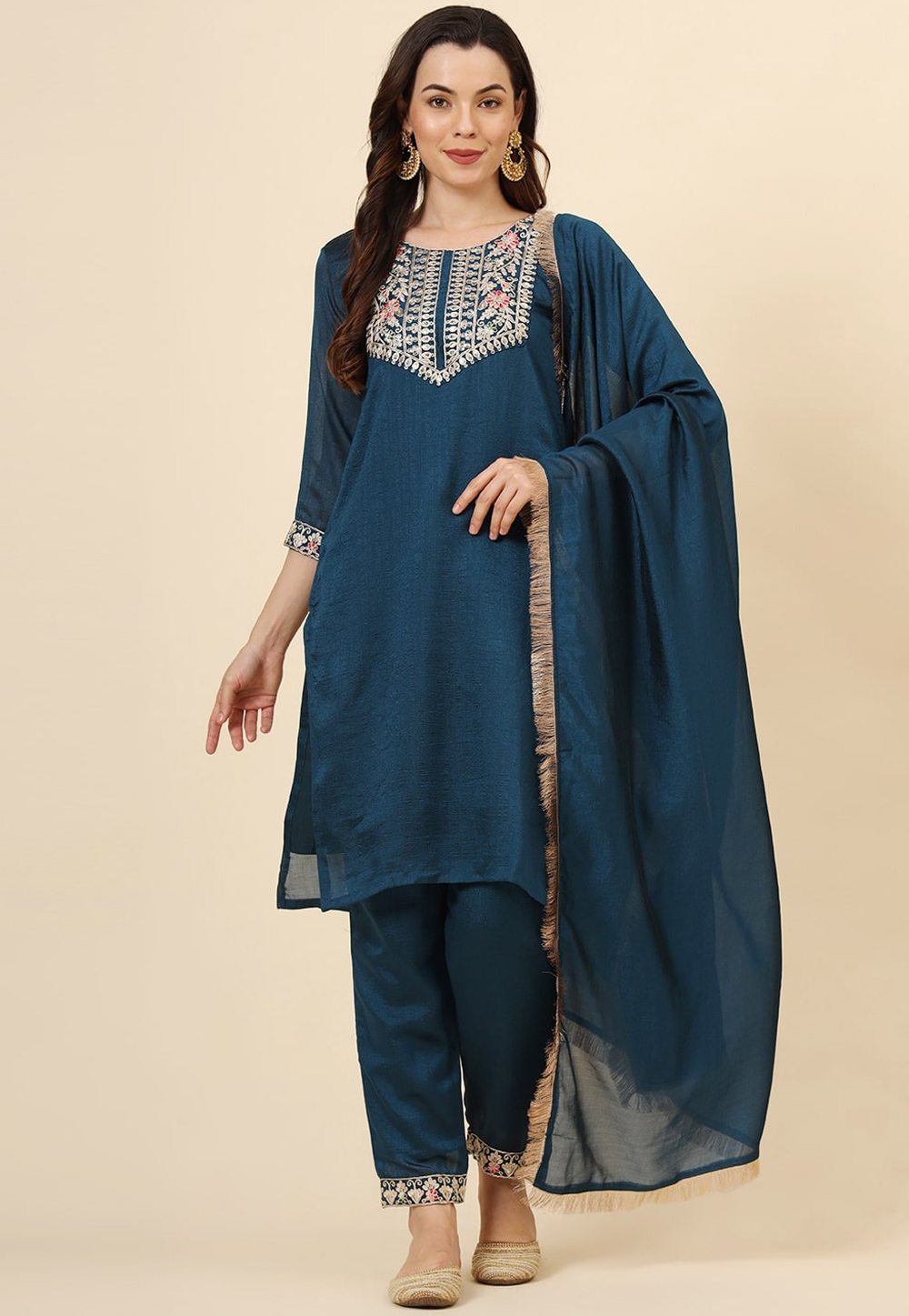 Teal Silk Readymade Pant Style Suit 311626