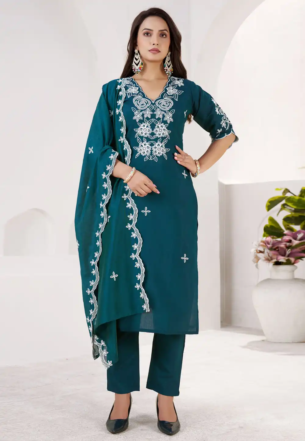 Teal Silk Readymade Pant Style Suit 320380