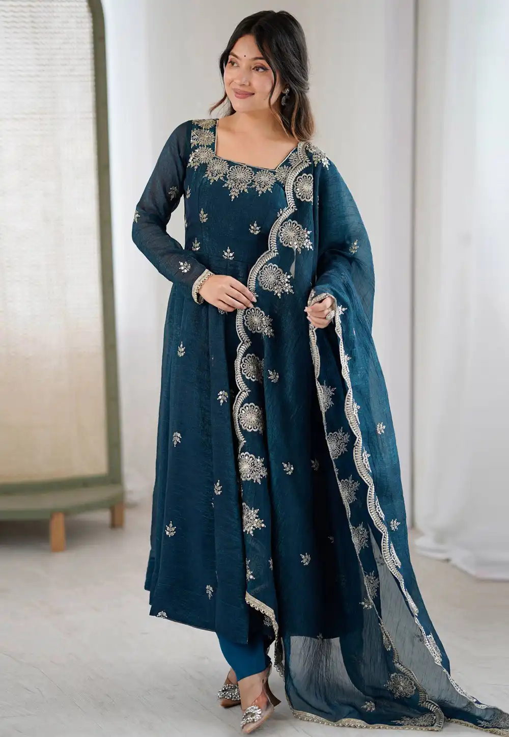 Teal Silk Readymade Pant Style Suit 325336