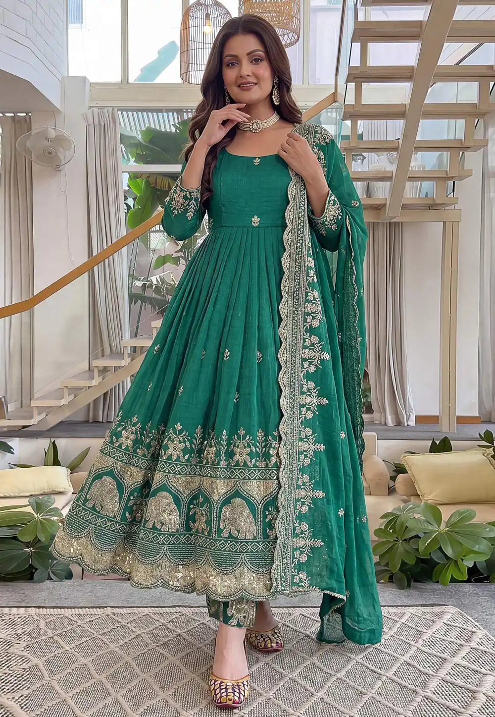 Teal Silk Readymade Pant Style Suit 329103