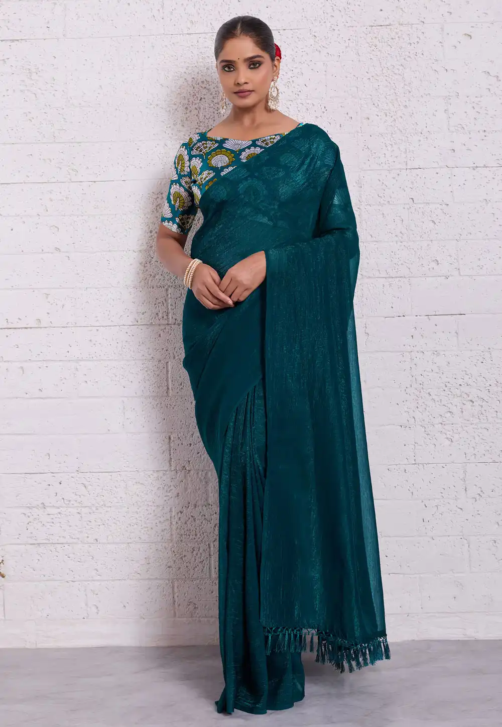 Teal Silk Saree With Blouse 326363