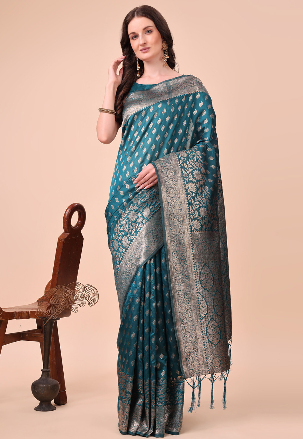 Teal Silk Saree With Blouse 308644