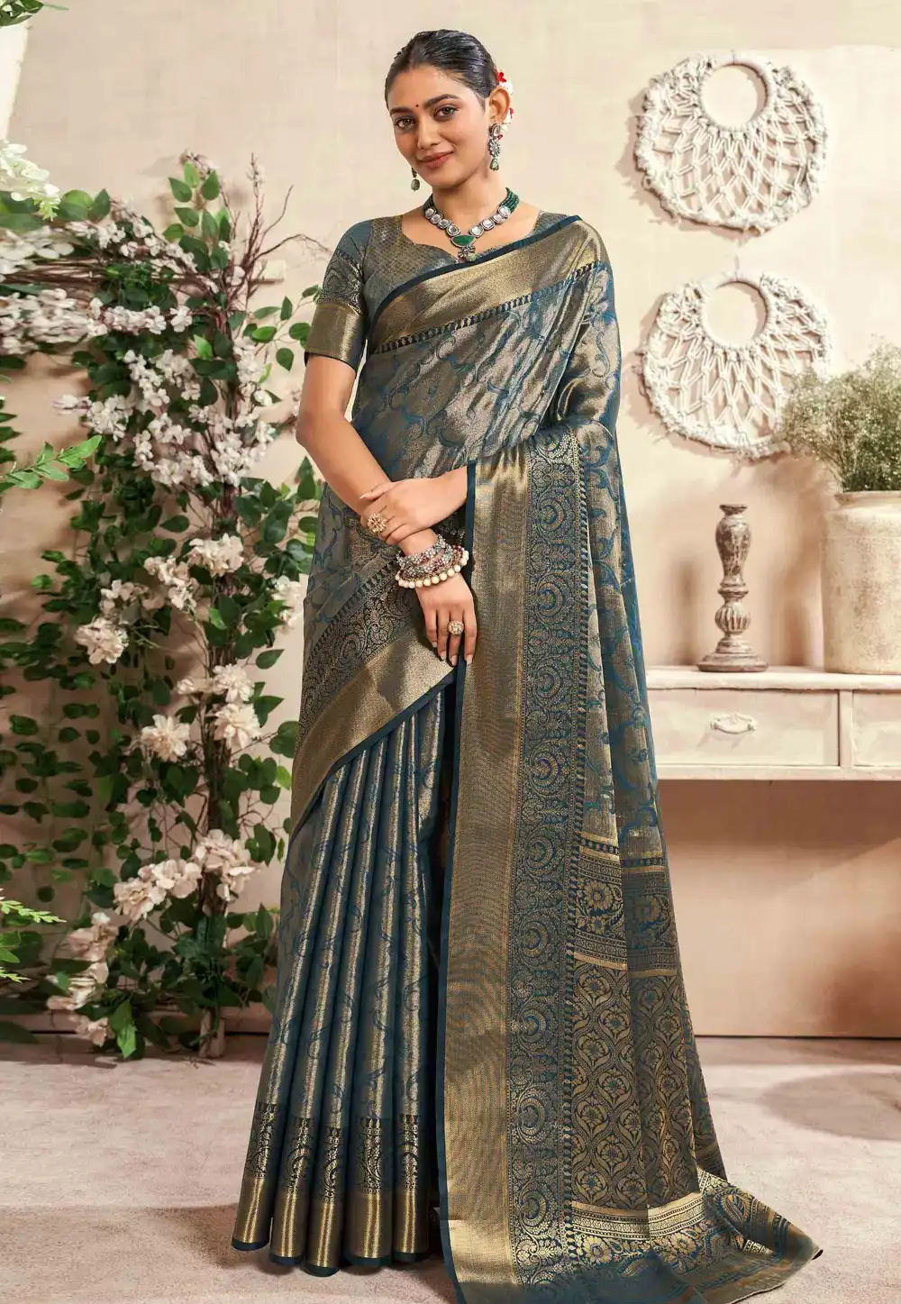 Teal Silk Saree With Blouse 288361
