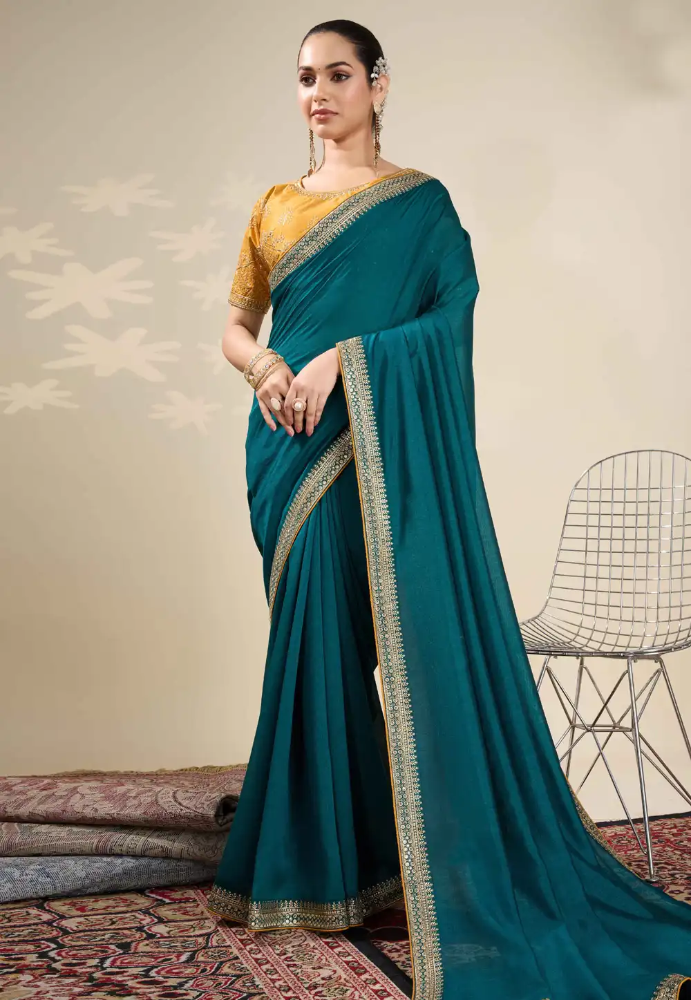 Teal Silk Saree With Blouse 315397