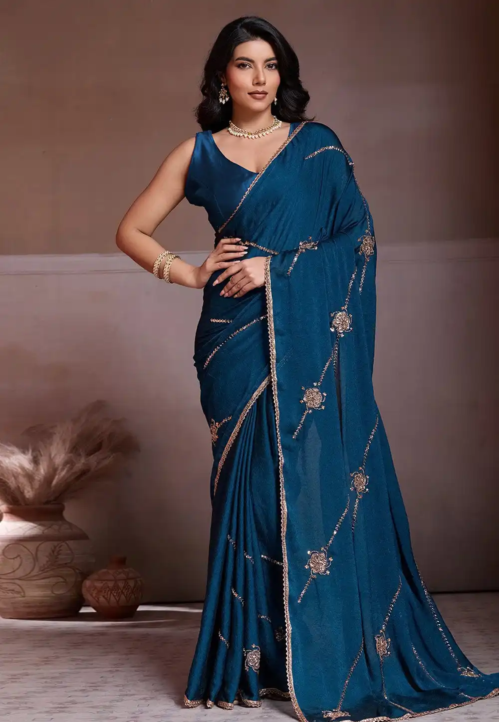 Teal Silk Saree With Blouse 322516