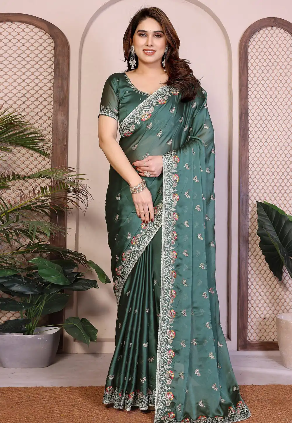Teal Silk Saree With Blouse 327037