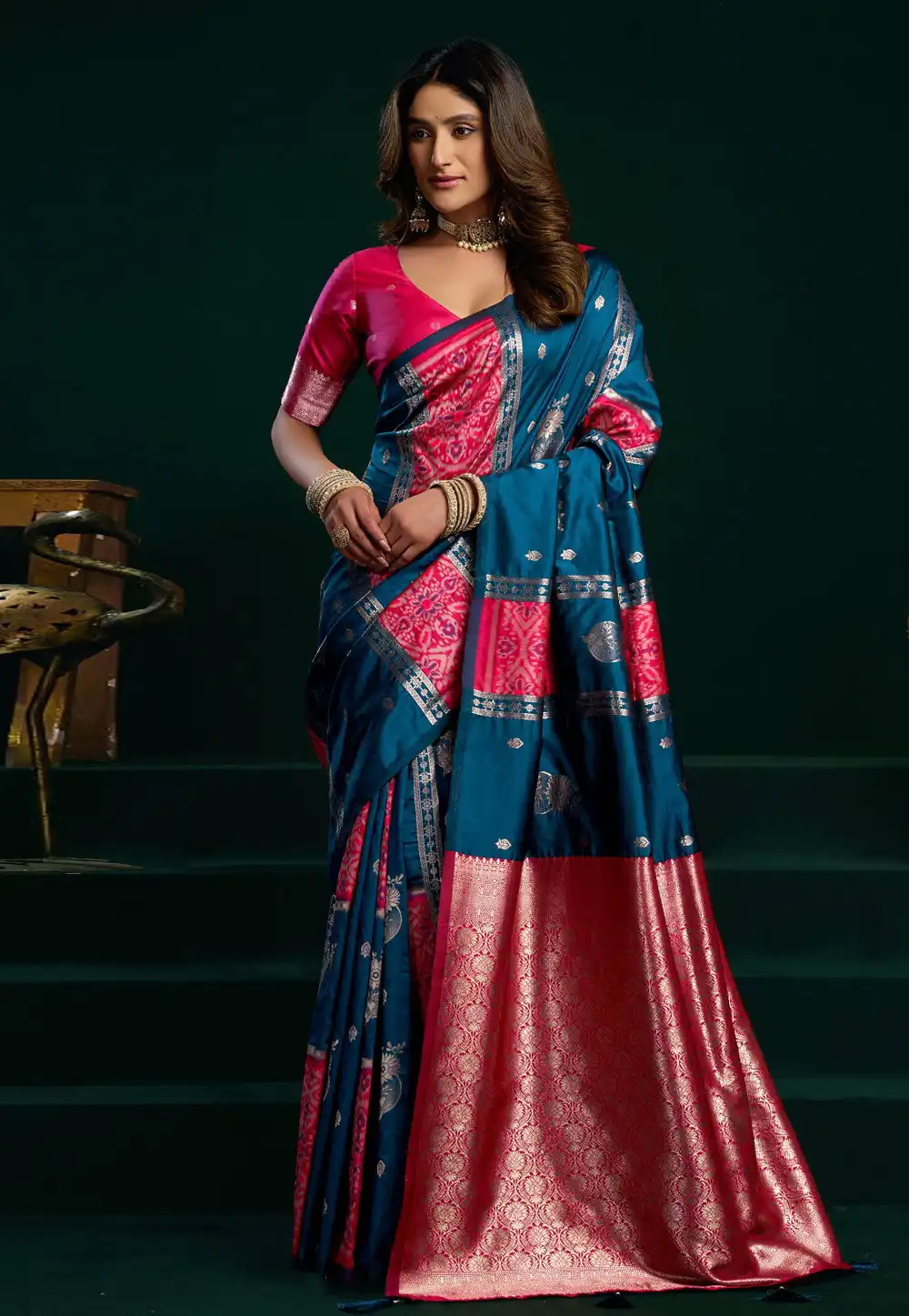 Teal Silk Saree With Blouse 327368