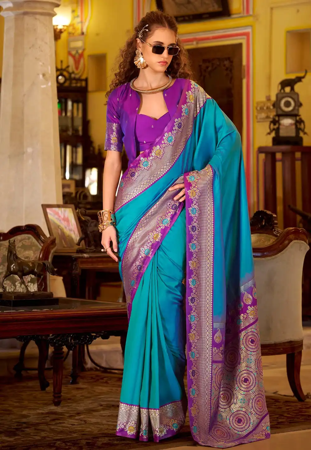Teal Silk Saree With Blouse 326848