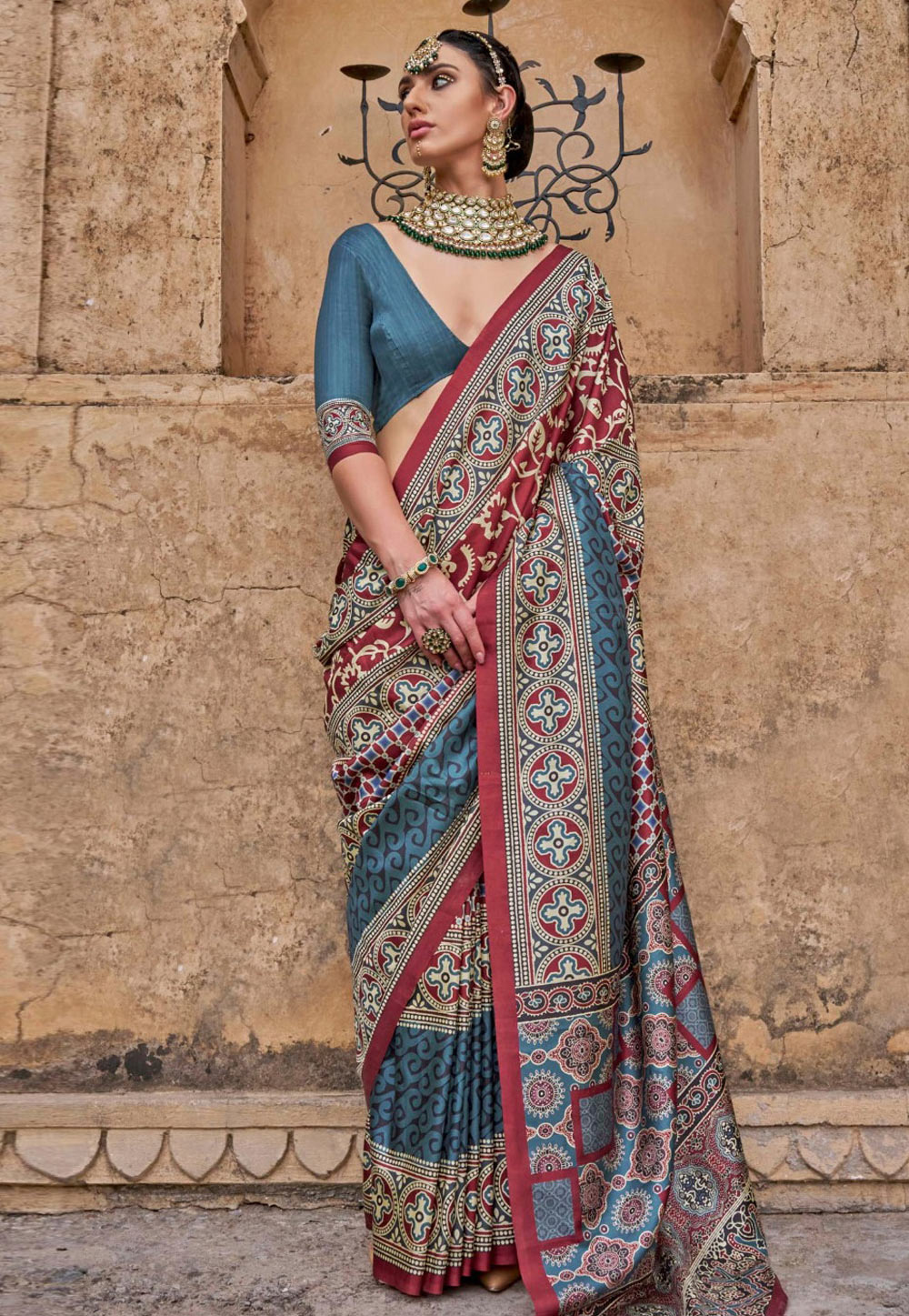 Teal Silk Saree With Blouse 310020