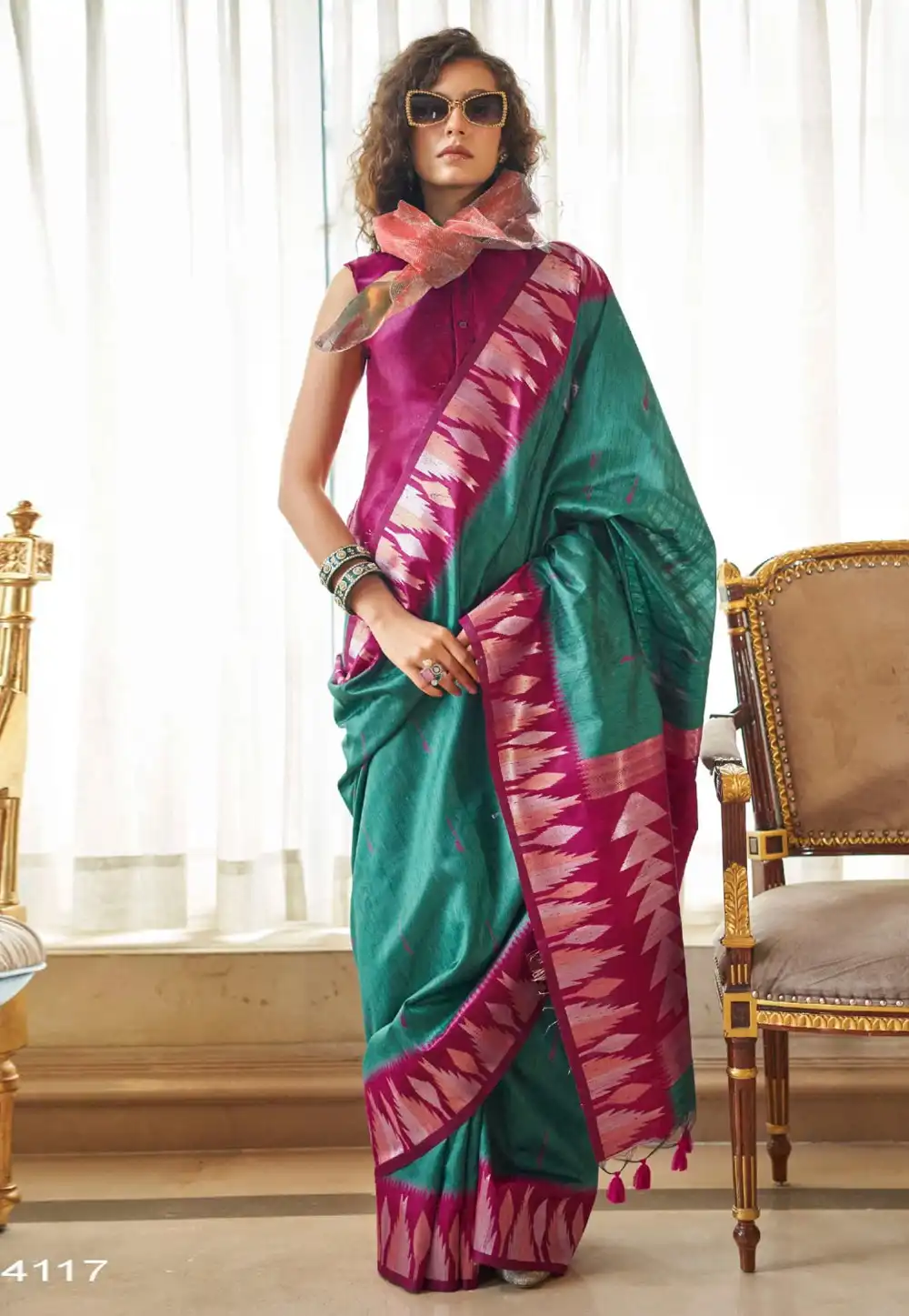 Teal Silk Saree With Blouse 323222