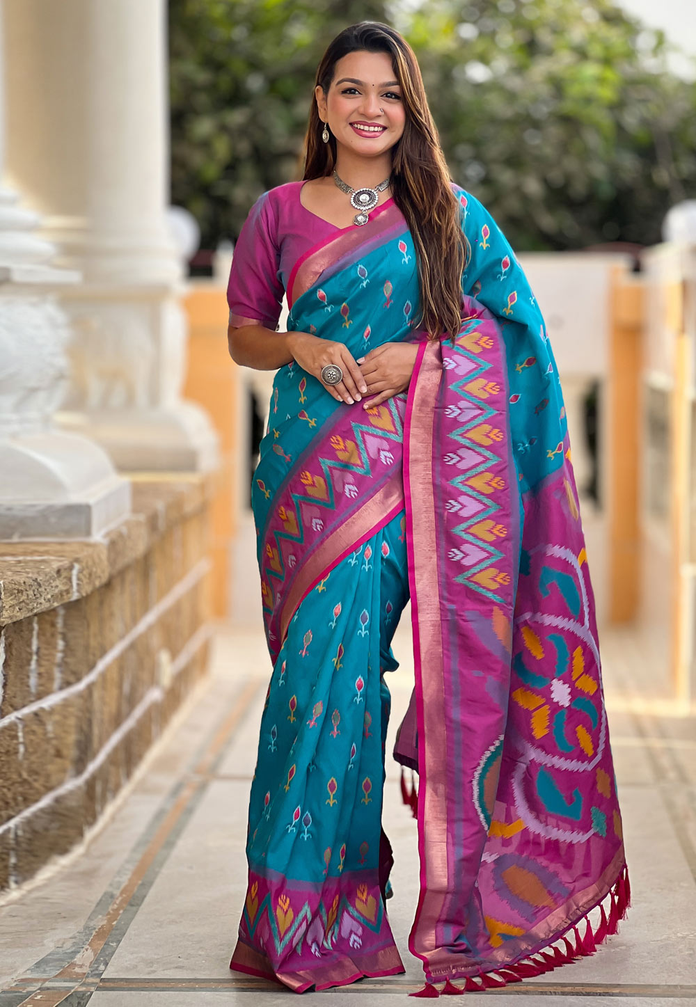 Teal Silk Saree With Blouse 306542