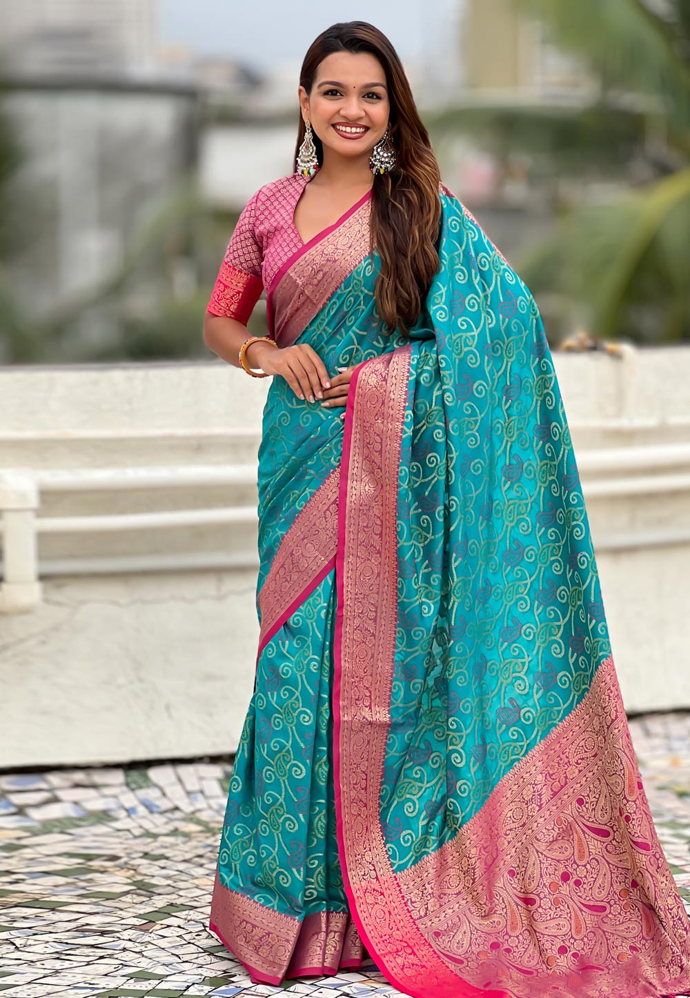 Teal Silk Saree With Blouse 321076