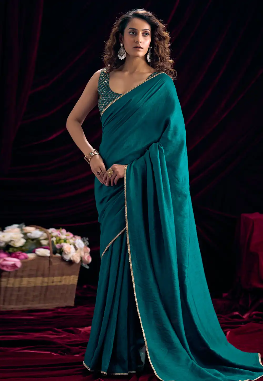 Teal Silk Saree With Blouse 327866