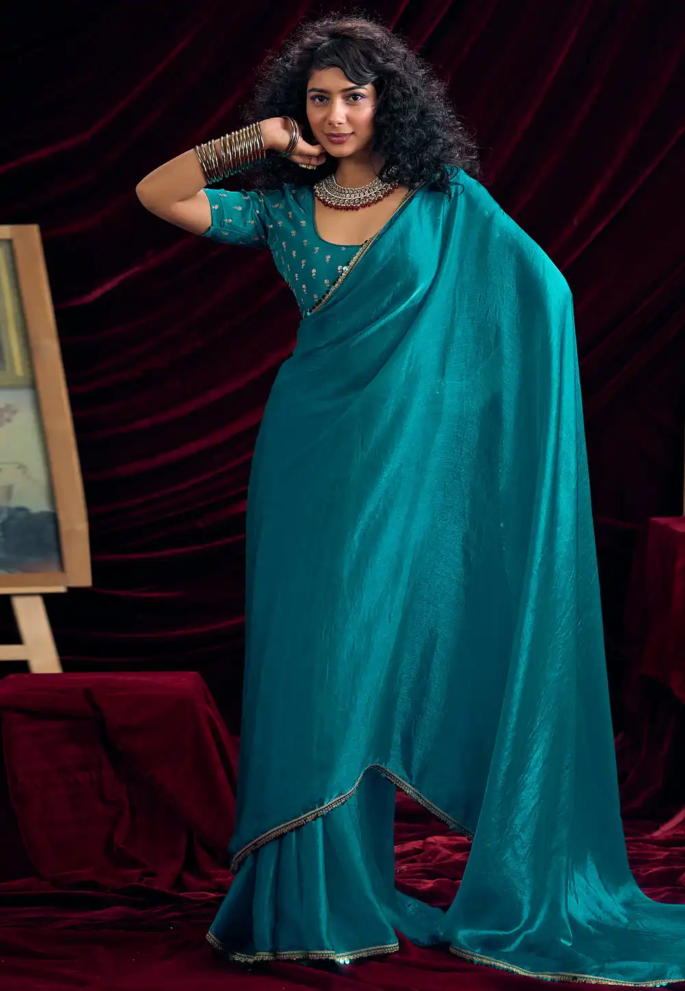 Teal Silk Saree With Blouse 327886