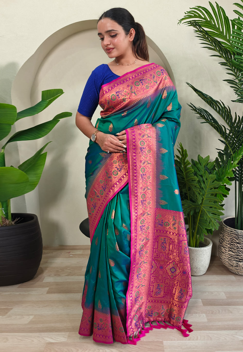 Teal Silk Saree With Blouse 307980