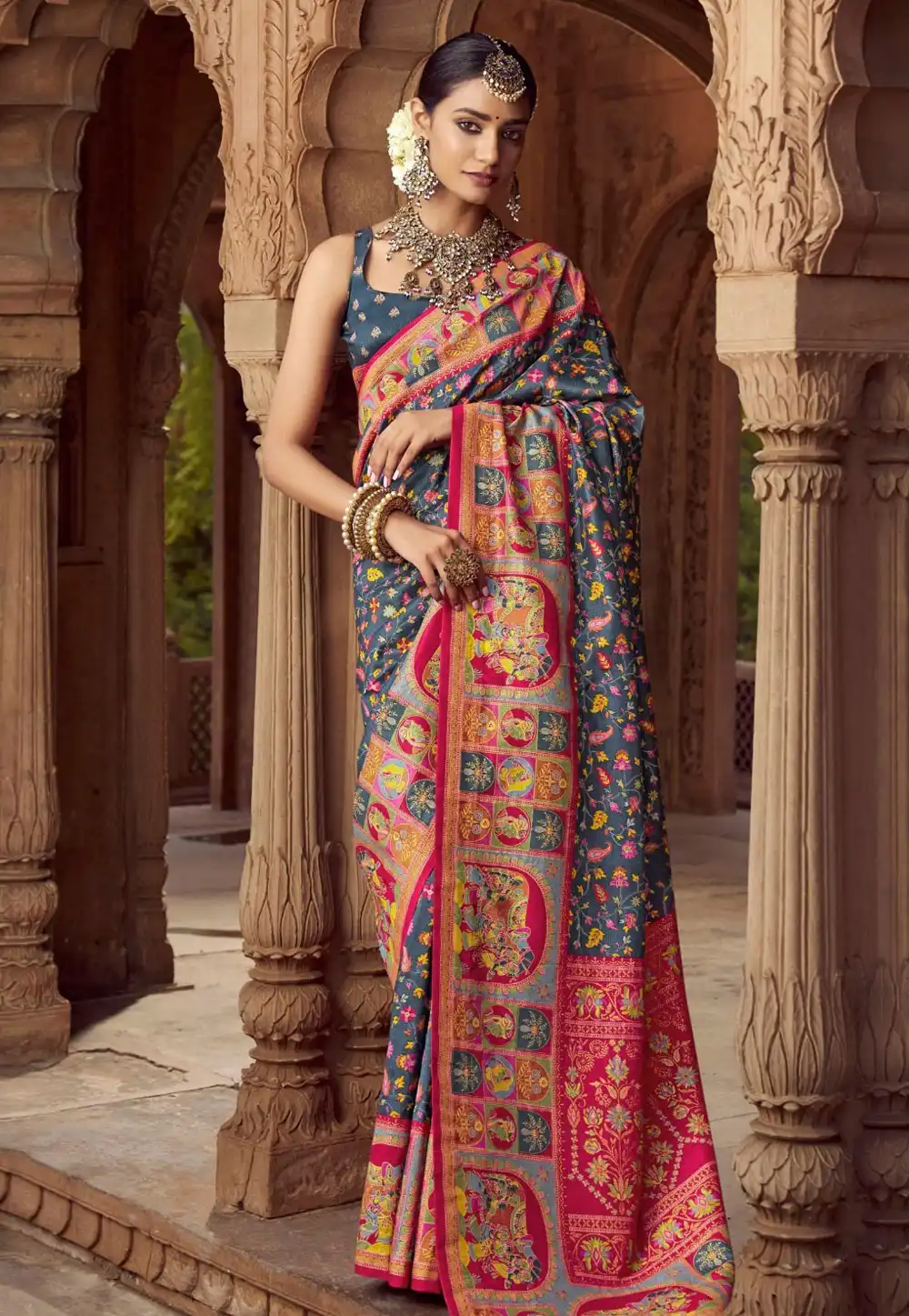 Teal Silk Saree With Blouse 316609