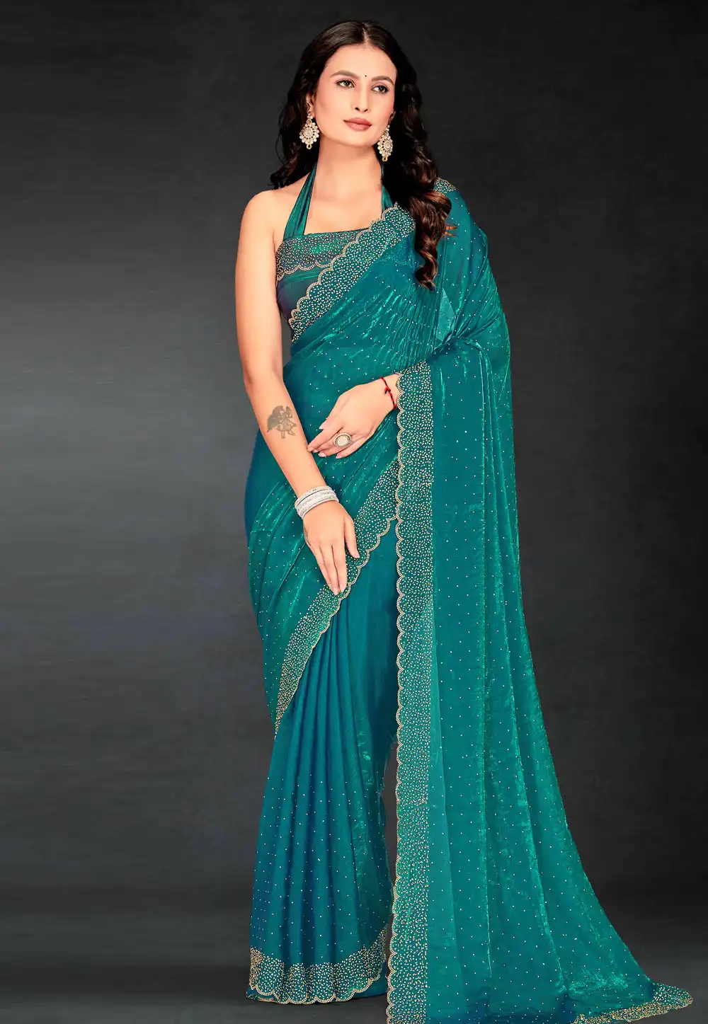 Teal Silk Saree With Blouse 313672