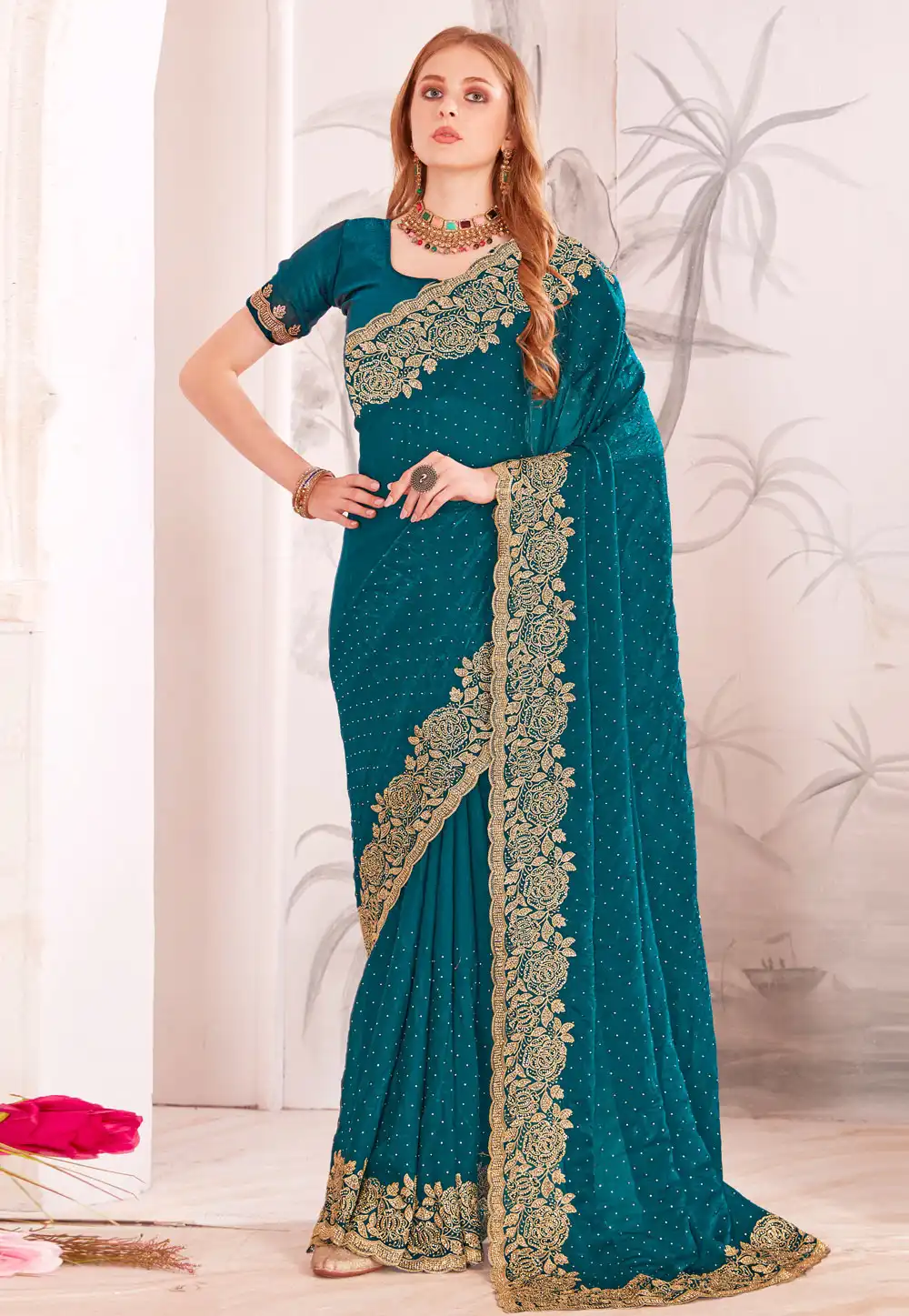 Teal Silk Saree With Blouse 316192