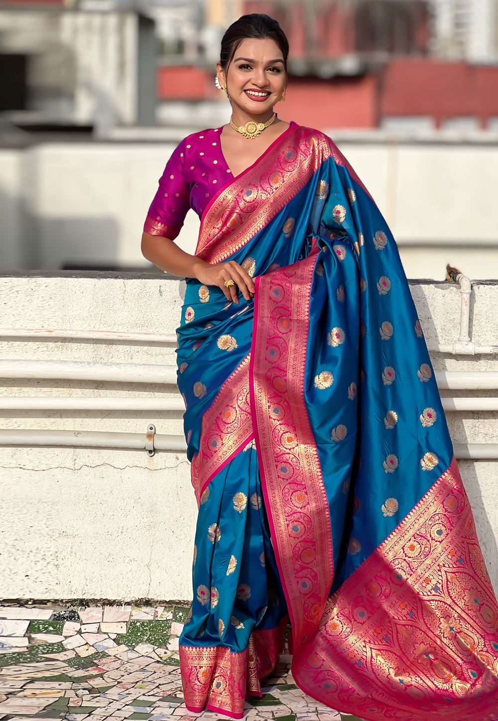 Teal Silk Saree With Blouse 311931