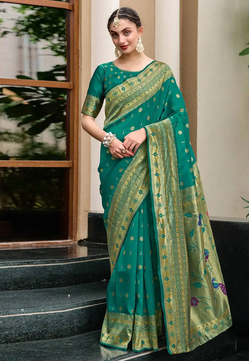 Teal Silk Saree With Blouse 316157