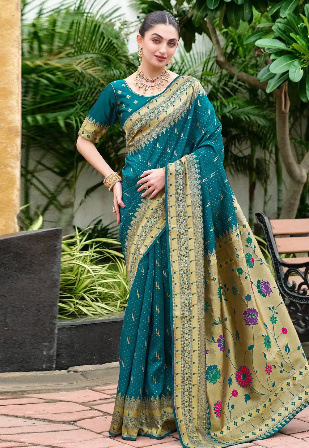 Teal Silk Saree With Blouse 316159