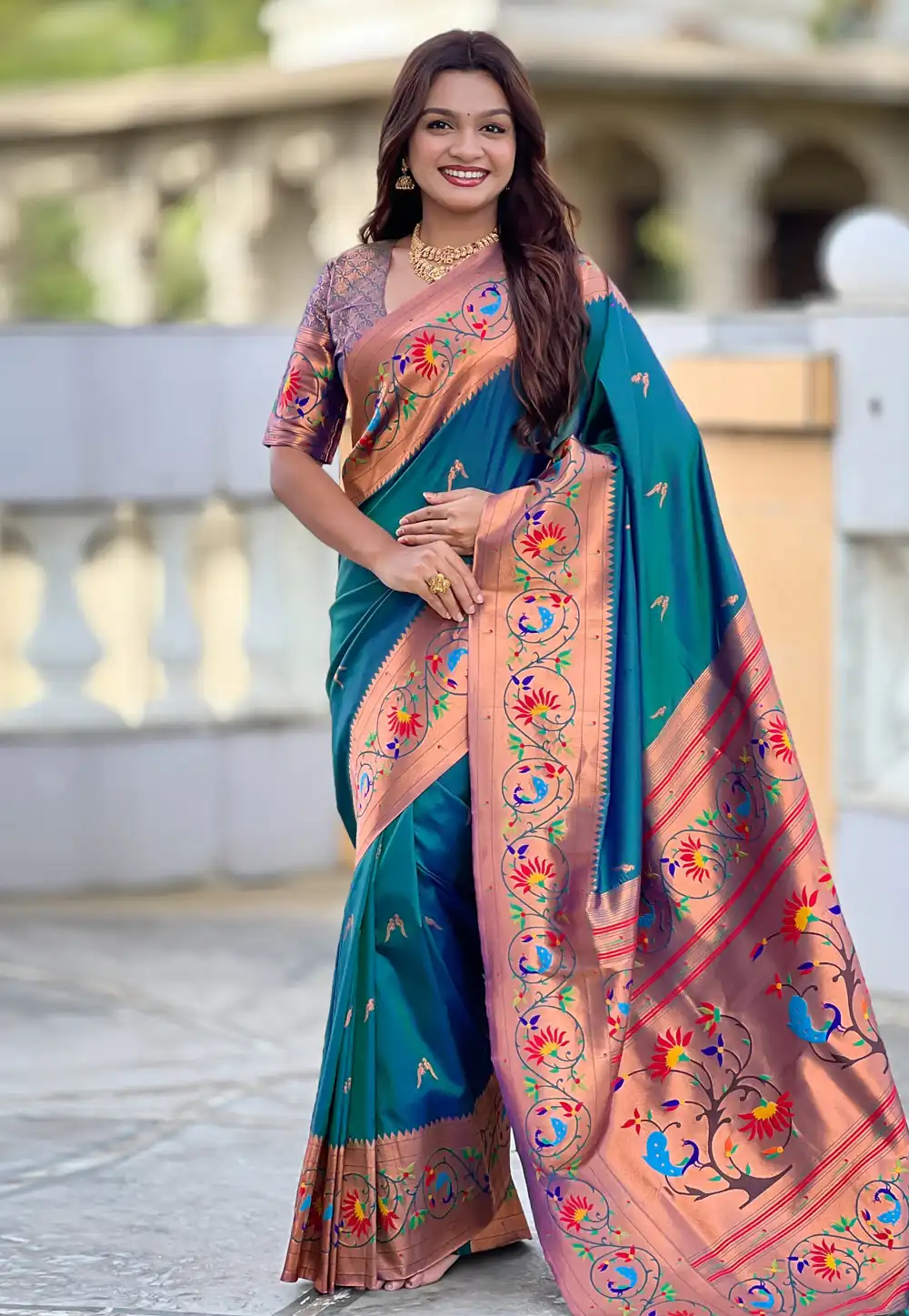 Teal Silk Saree With Blouse 317676