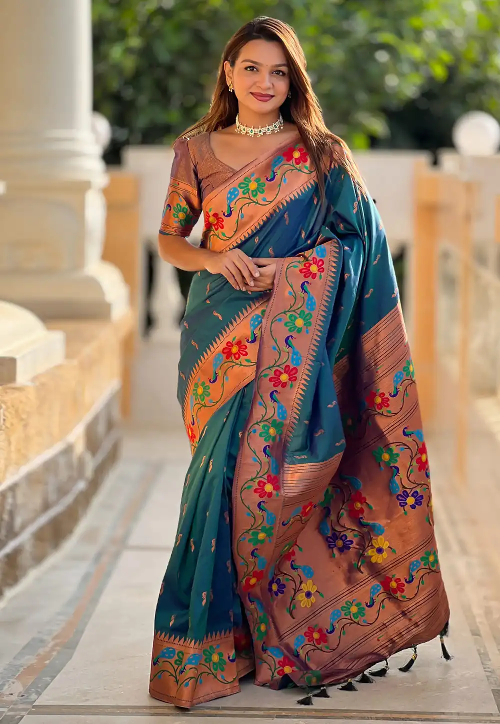 Teal Silk Saree With Blouse 317684