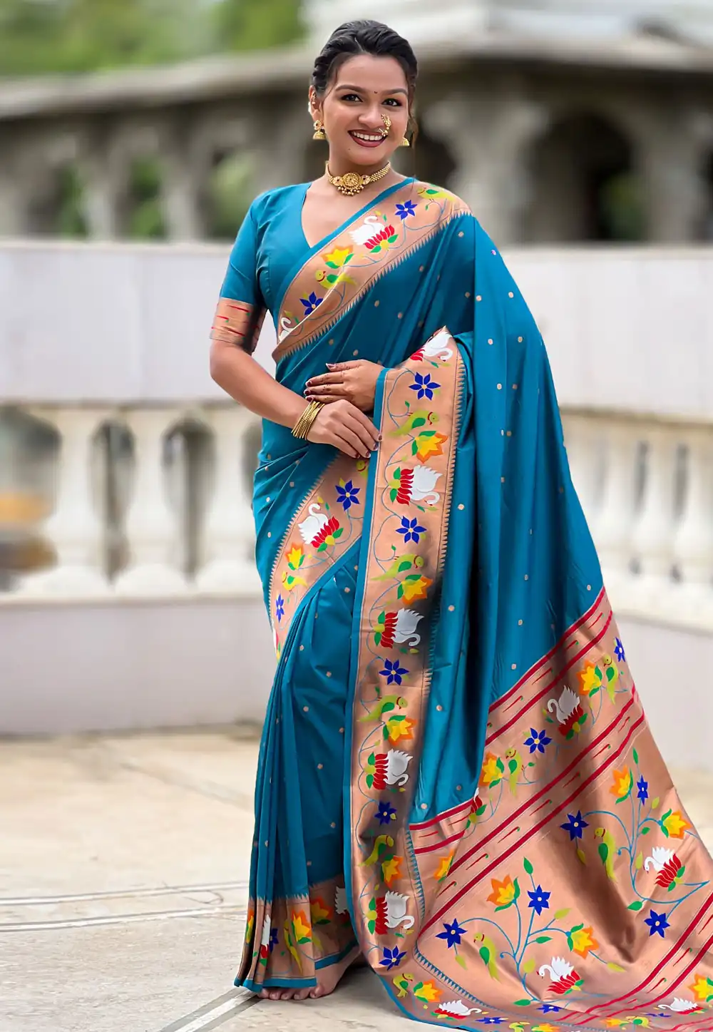 Teal Silk Saree With Blouse 317702