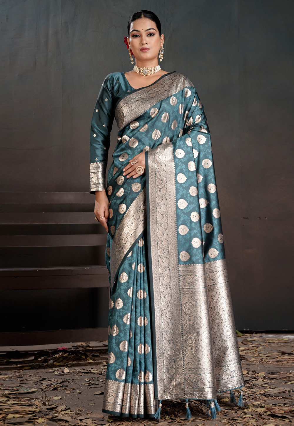 Teal Silk Saree With Blouse 322517