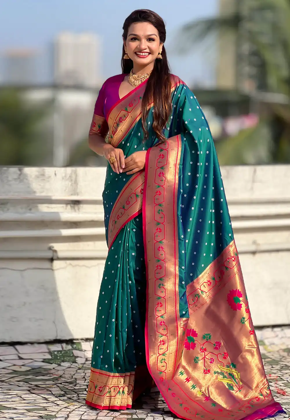 Teal Silk Saree With Blouse 323547