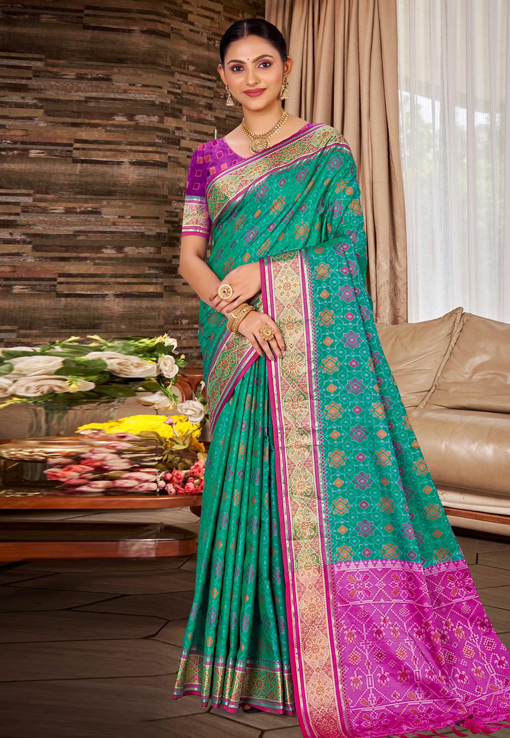 Teal Silk Saree With Blouse 324323