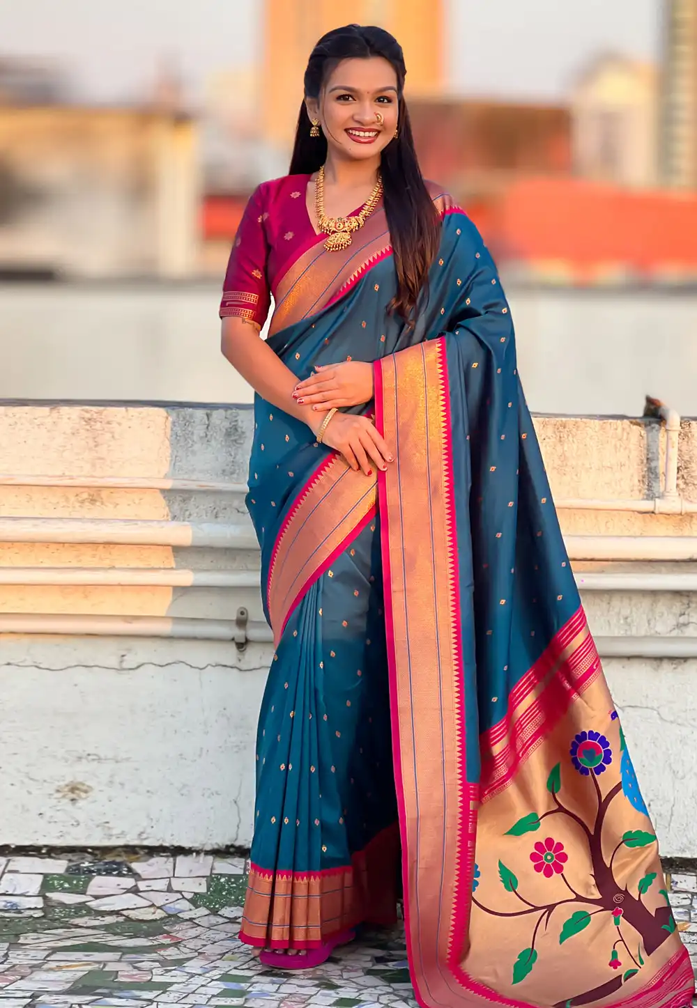 Teal Silk Saree With Blouse 326723