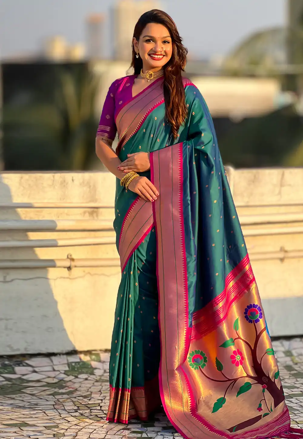 Teal Silk Saree With Blouse 326727