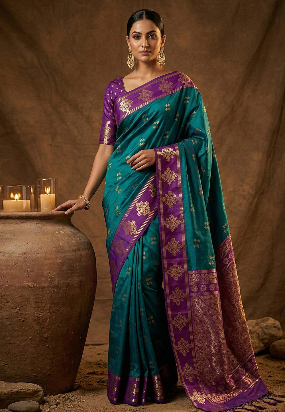 Teal Silk Saree With Blouse 328742