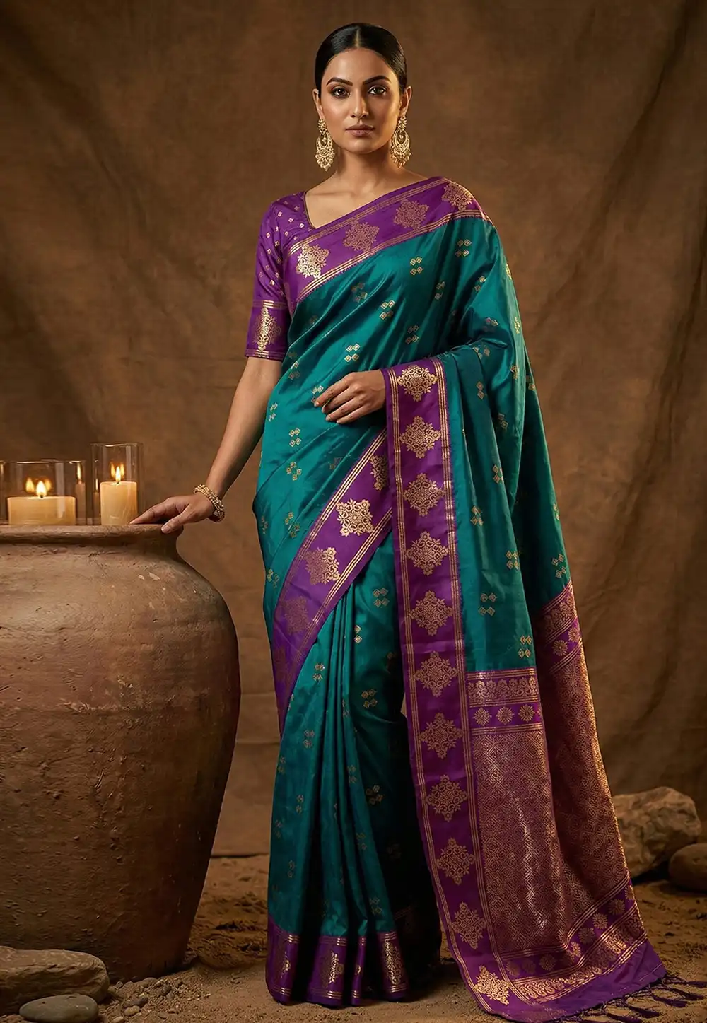 Teal Silk Saree With Blouse 328742