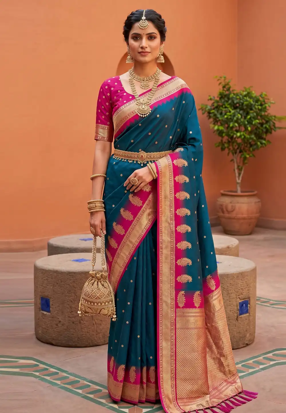 Teal Silk Saree With Blouse 330500